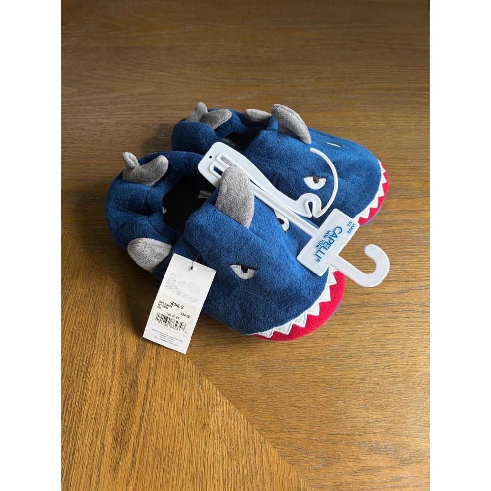 Capelli New York Kids Shark Faux Fur Slippers Blue Large 5/6 NWT